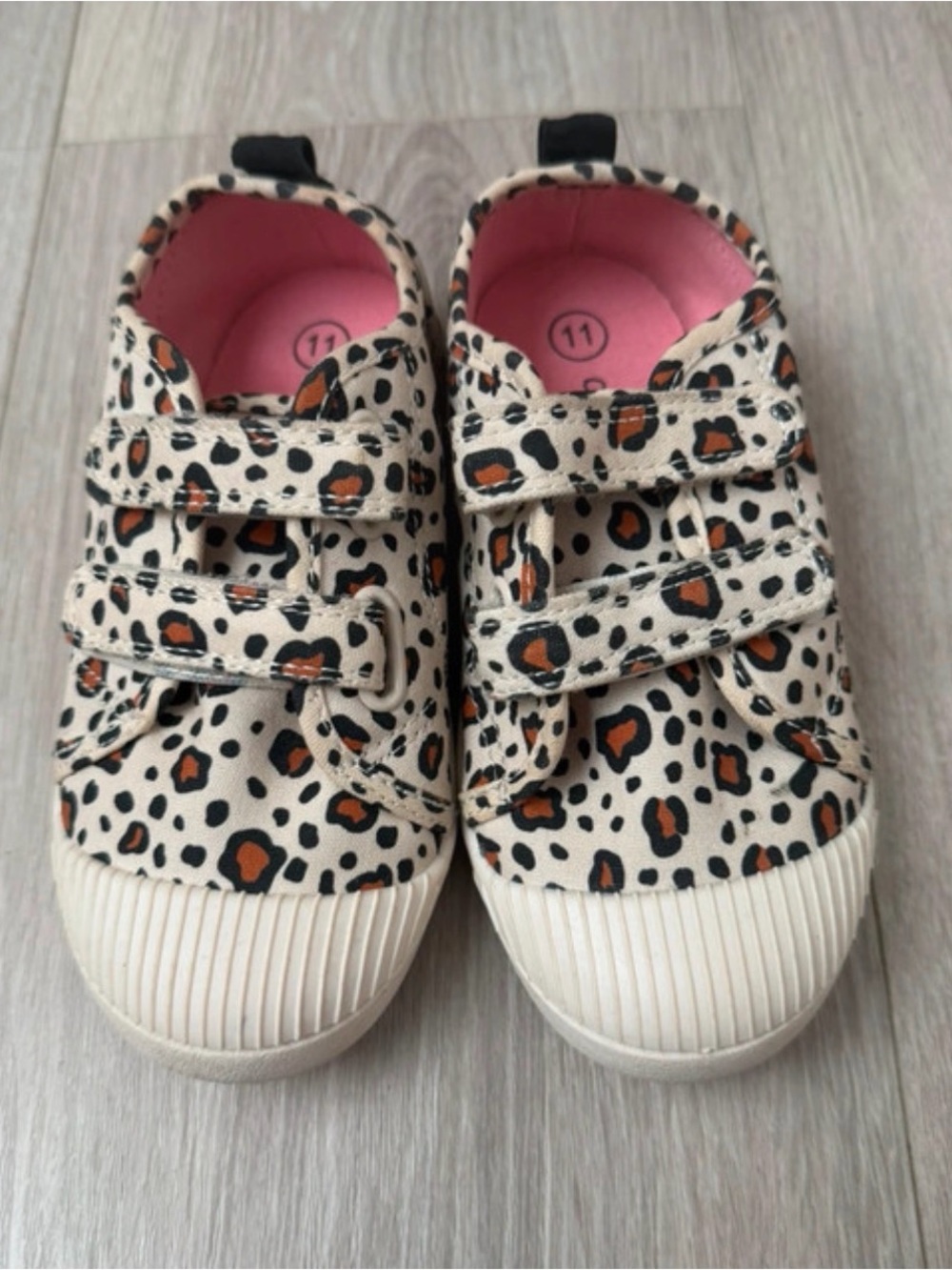 Kids Leopard Print Velcro Sneakers - Pink Lining
